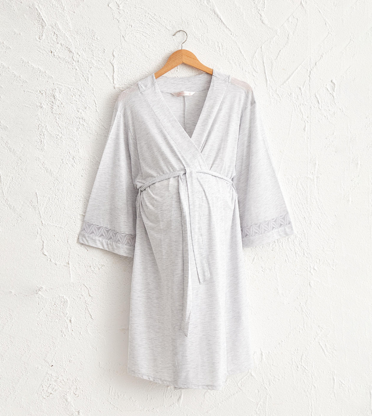 Buy LC Waikiki Maternity Dressing Gown With Adjustable Belted Grey In