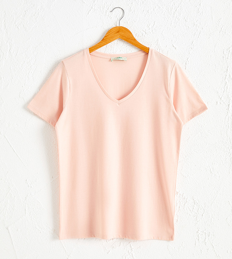 Buy LC Waikiki Eco Friendly Plain V Neck T Shirt Pink In Pink