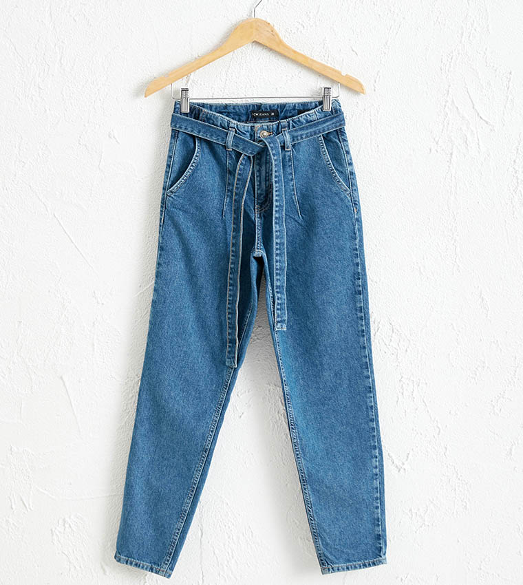 Buy LC Waikiki Belted Mom Jeans Blue In Blue 6thStreet Qatar
