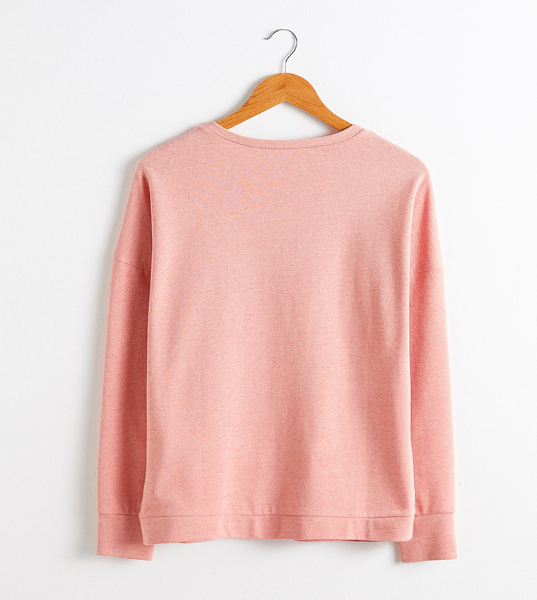 Letter Printed Sweatshirt-Coral