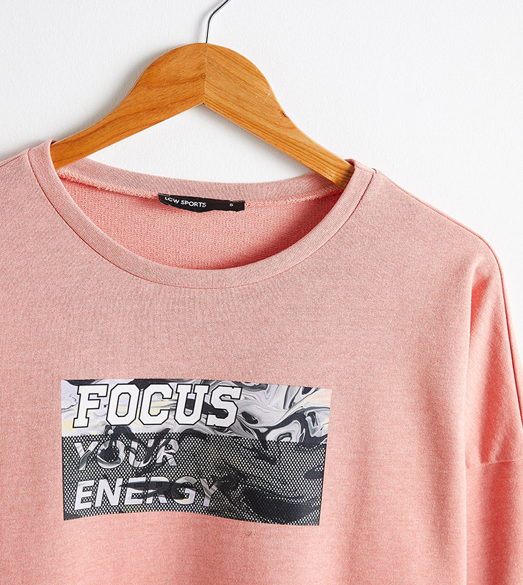 Letter Printed Sweatshirt-Coral
