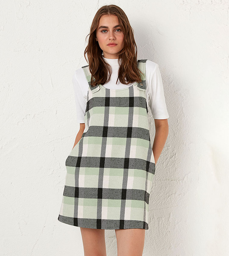 Chequered Overall Dress-Green