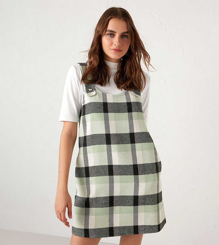 Chequered Overall Dress-Green
