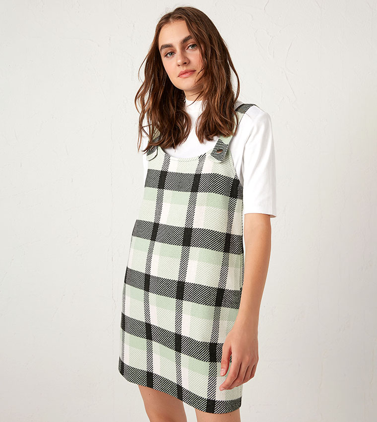 Chequered Overall Dress-Green