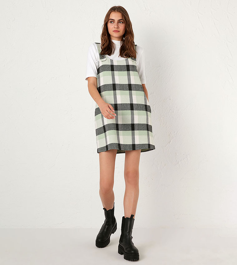 Chequered Overall Dress-Green