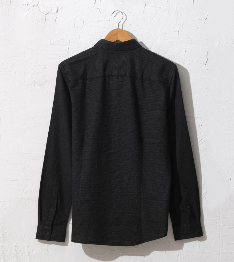 Regular Fit Long Sleeve Twill Shirt-Green