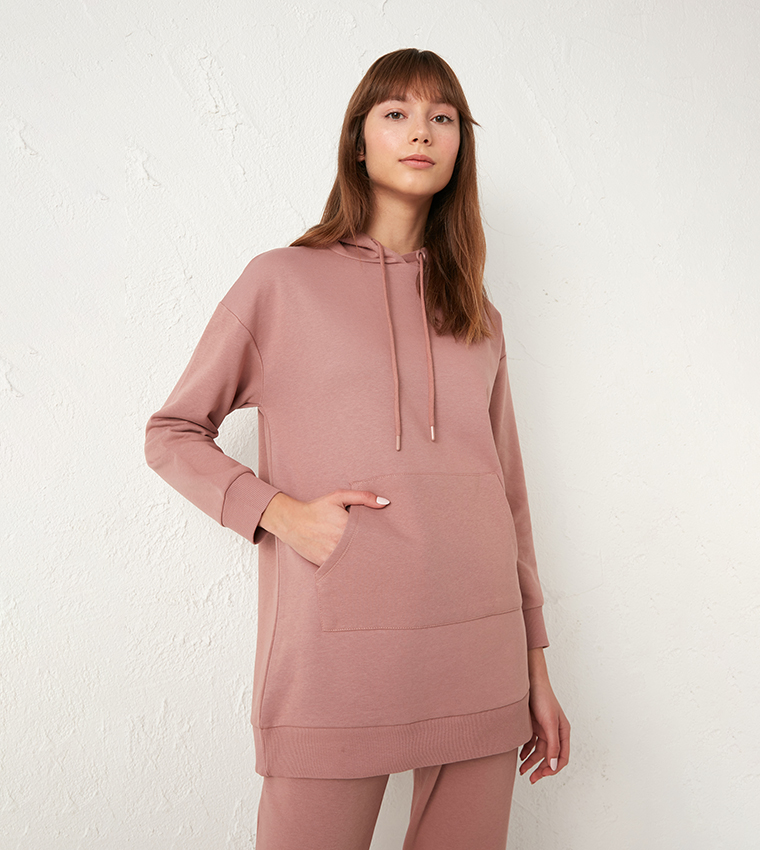 Plain Tunic With Hood-Pink