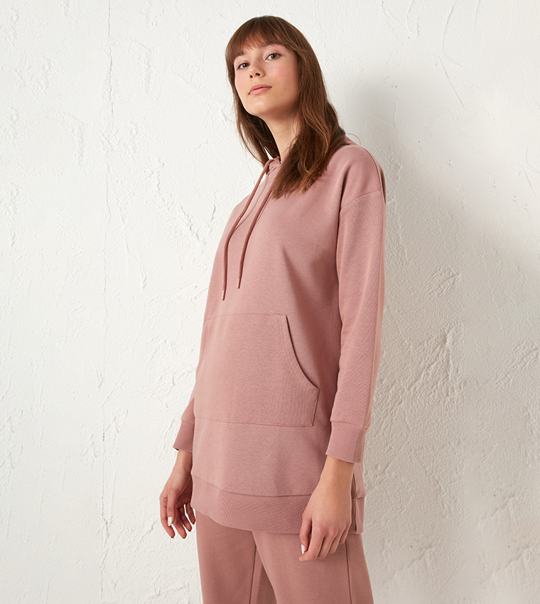 Plain Tunic With Hood-Pink