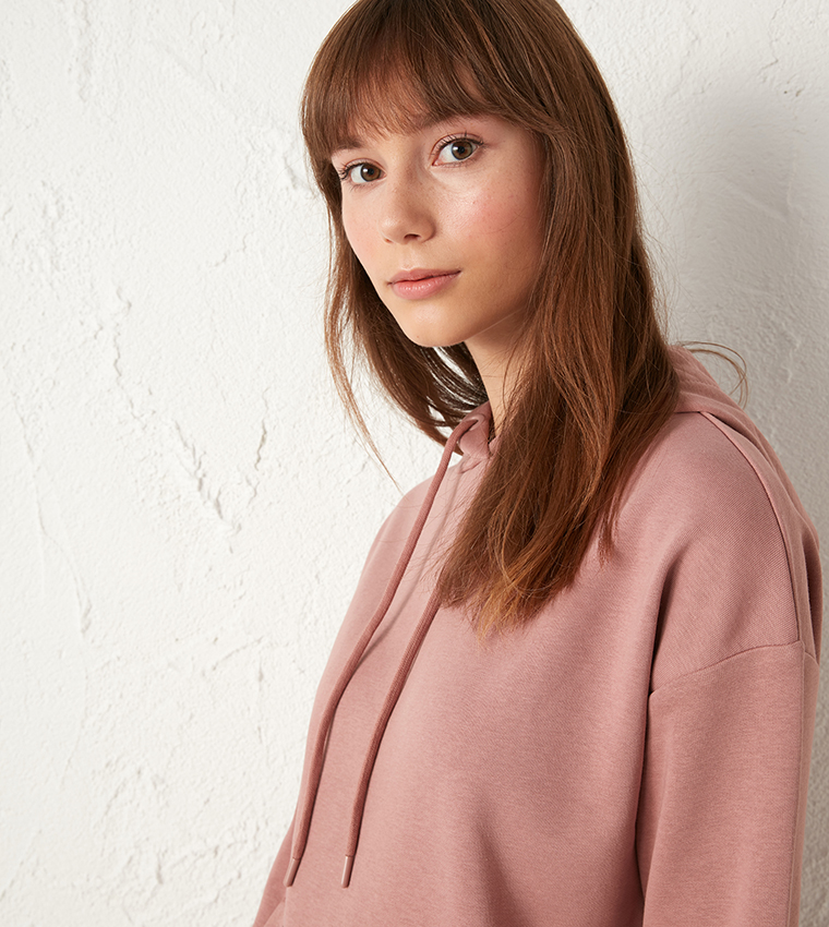 Plain Tunic With Hood-Pink