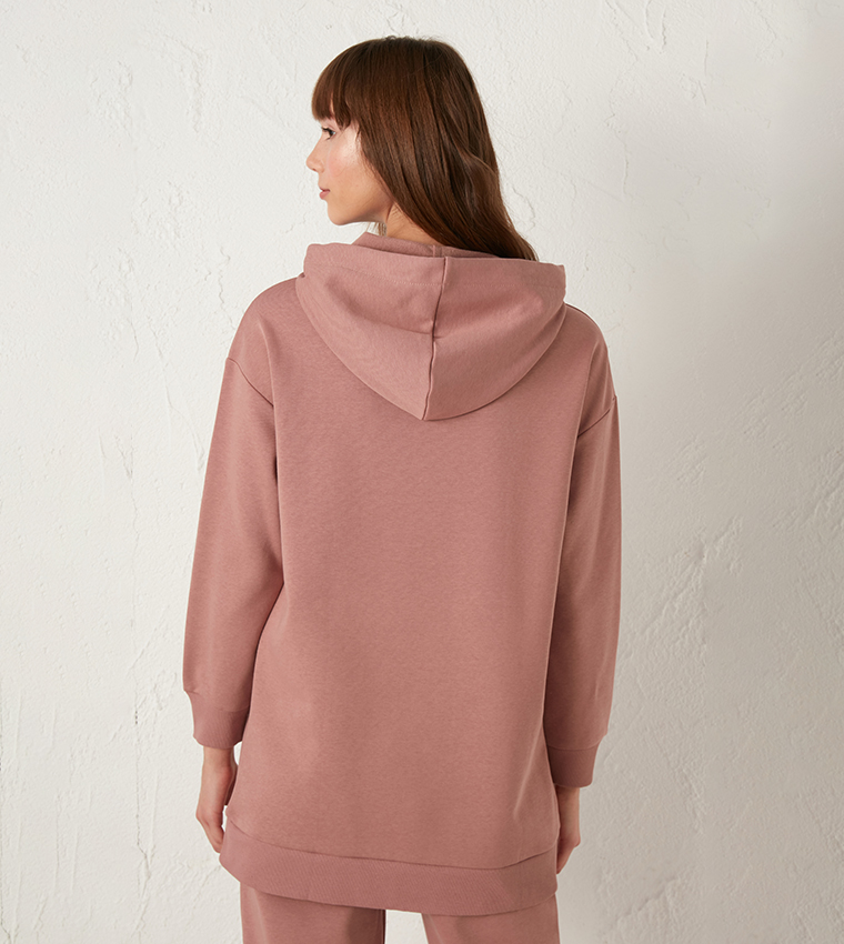 Plain Tunic With Hood-Pink