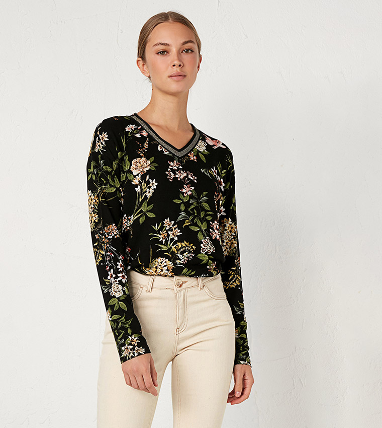 Figured Viscose T-Shirt-Black