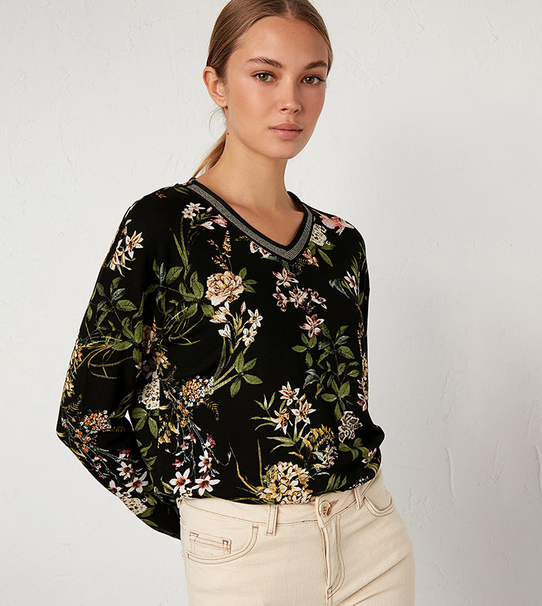 Figured Viscose T-Shirt-Black