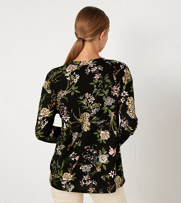 Figured Viscose T-Shirt-Black