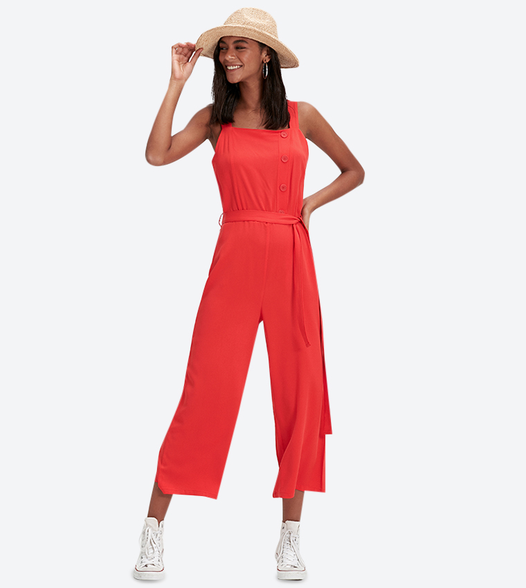 Buy LC Waikiki Ribbon Belt Detail Square Neck Jumpsuit Red In Red 6thStreet Kuwait