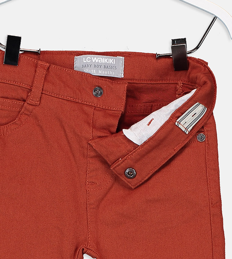 Plain Slim Fit Five Pocket Twill Trousers-Brick