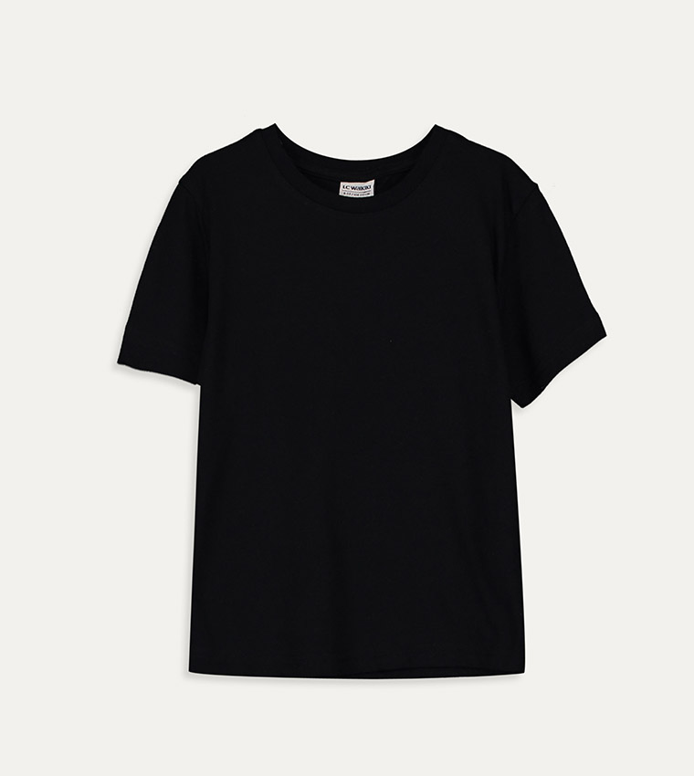 Plain Crew Neck Short Sleeve Standard Fit Single Jersey T-Shirt-New Black