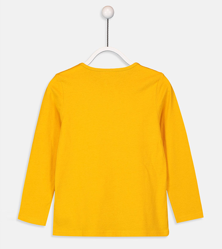 Plain Crew Neck Long Sleeve Standard Fit Single Jersey T-Shirt-Light Orange