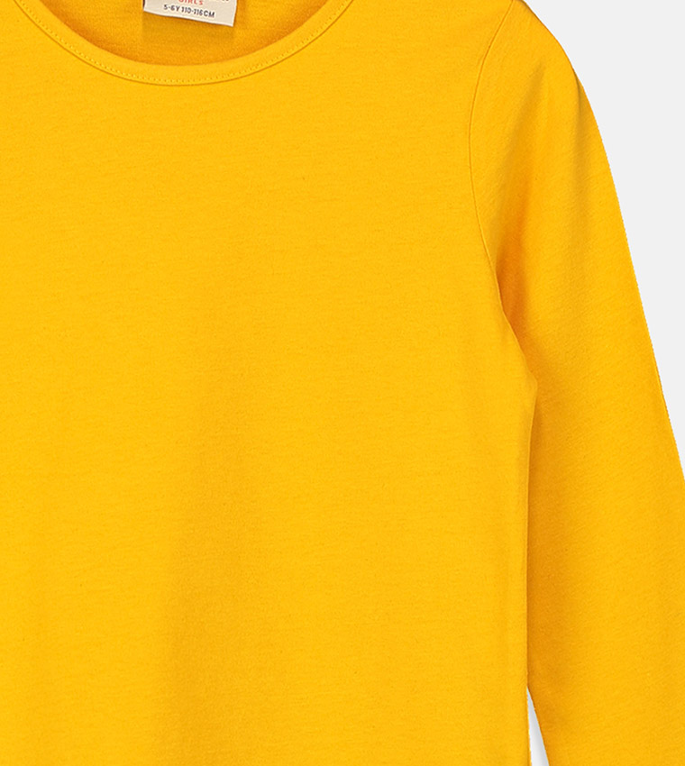 Plain Crew Neck Long Sleeve Standard Fit Single Jersey T-Shirt-Light Orange