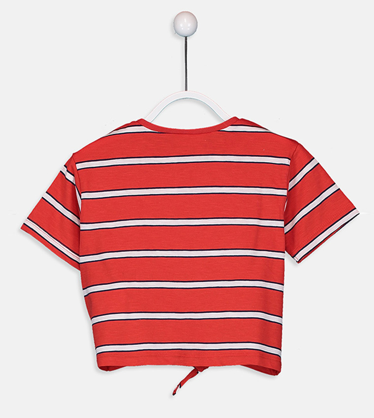 Printed Crew Neck Short Sleeve Standard Fit Single Jersey T-Shirt-Red Striped