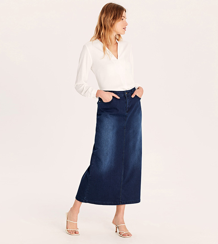 High Rise Jean Skirt-Dark Rodeo
