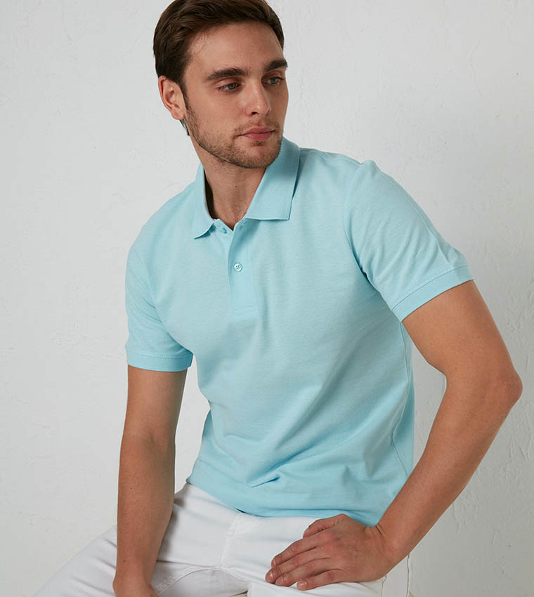 Buy LC Waikiki Basic Polo Neck Cotton T Shirt In Blue 6thStreet Oman