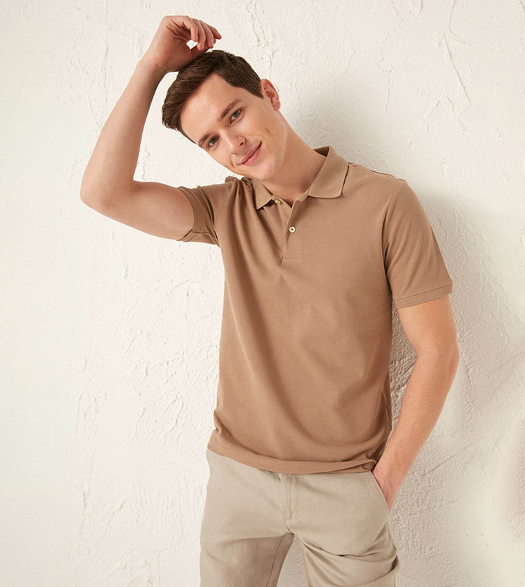 Buy LC Waikiki Basic Polo Neck T Shirt In Beige 6thStreet Oman
