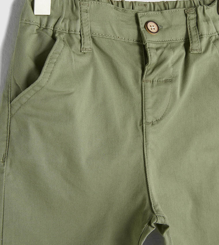 Loose Fit Basic Baby Boy Gabardine Trousers-Green