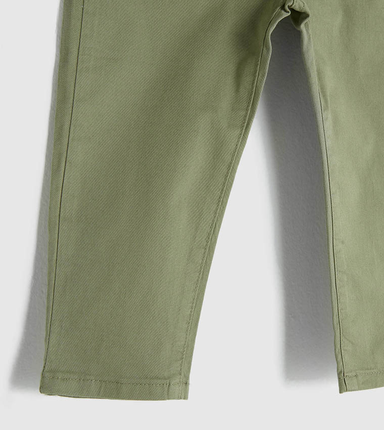 Loose Fit Basic Baby Boy Gabardine Trousers-Green