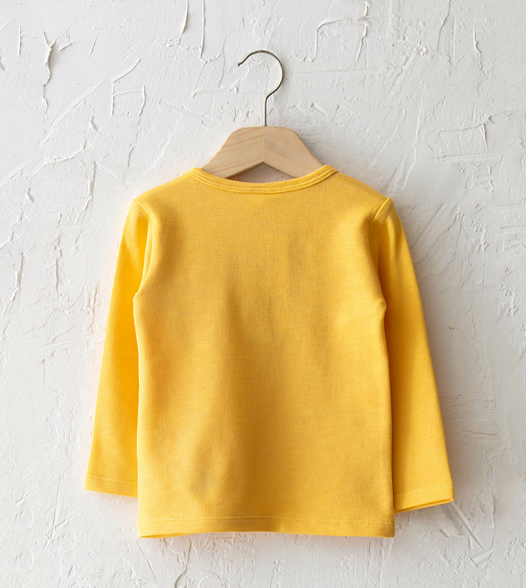 Crew Neck Long Sleeve Printed Baby Boy T-Shirt-Yellow