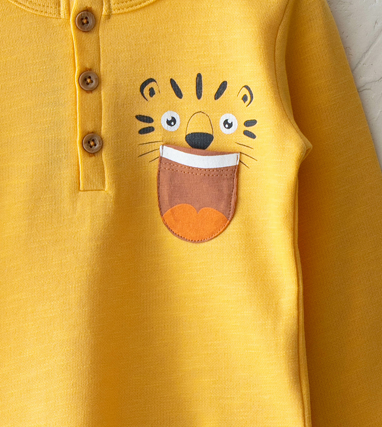 Crew Neck Long Sleeve Printed Baby Boy T-Shirt-Yellow