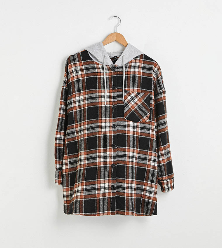 Buy LC Waikiki Hooded Collar Plaid Long Sleeve Maternity Shirt In
