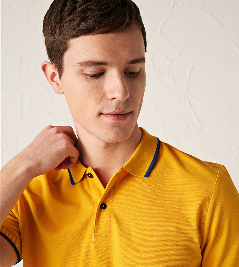 Buy LC Waikiki Polo Neck Short Sleeve Piqué T Shirt In Yellow ...