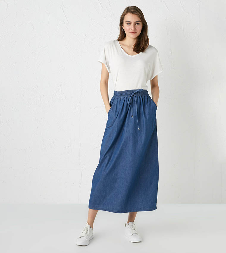 Buy LC Waikiki Elastic Waist Pocket Detailed Jean Skirt In Blue