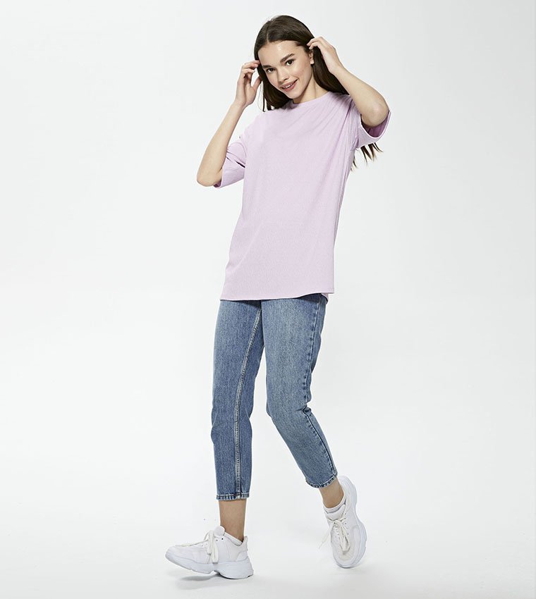 Crew Neck Straight Short Sleeve Tunic