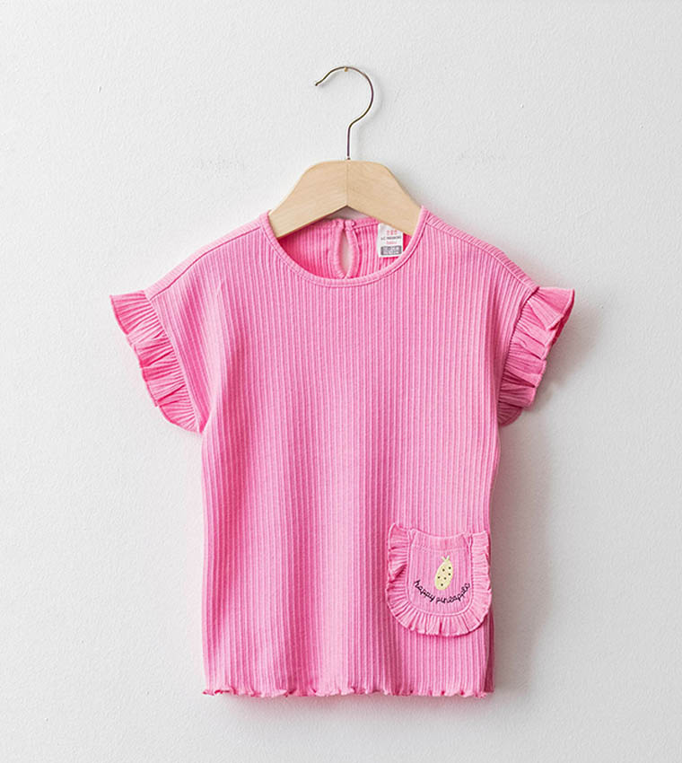 Crew Neck Short Sleeve Embroidered Baby Girl T-Shirt