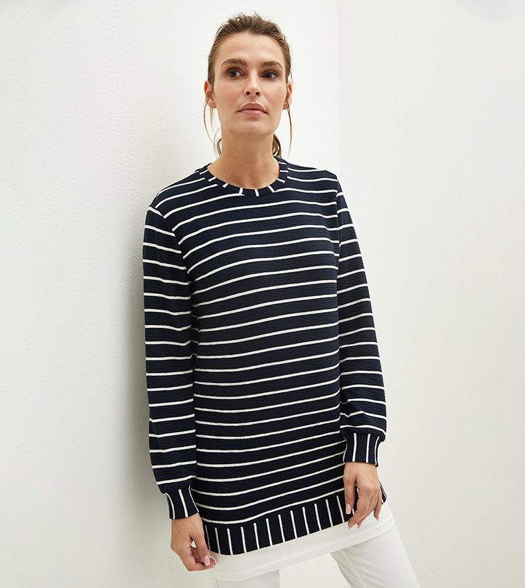 Lcw Classic Crew Neck Striped Long Sleeve Tunic