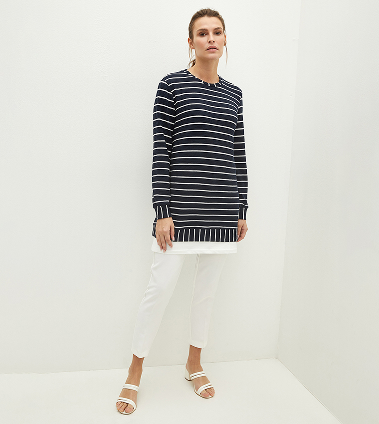 Lcw Classic Crew Neck Striped Long Sleeve Tunic