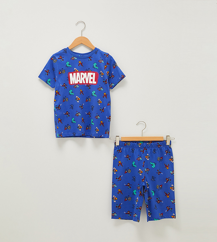 Crew Neck Short Sleeve Printed Baby Boy Shorts Pajama Set