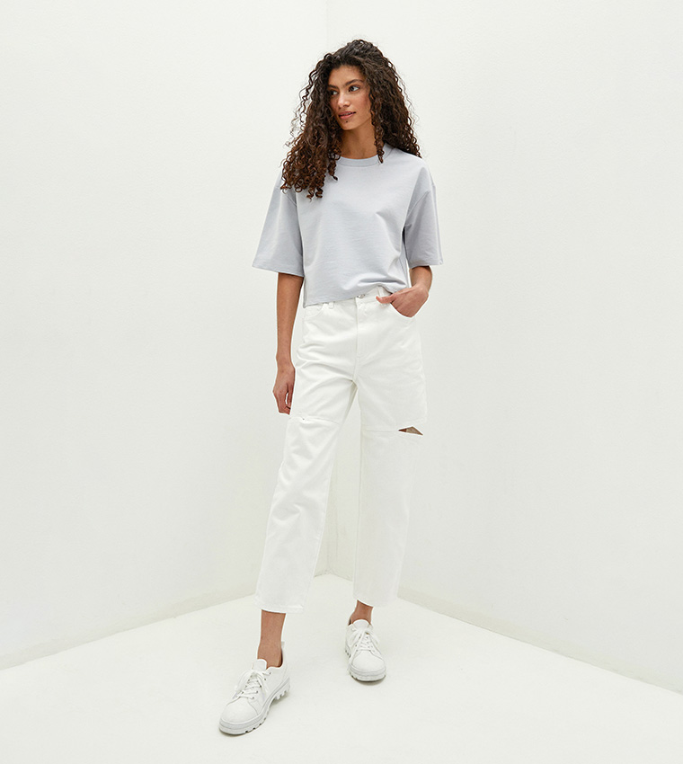 Crew Neck Straight Short Sleeve T-Shirt