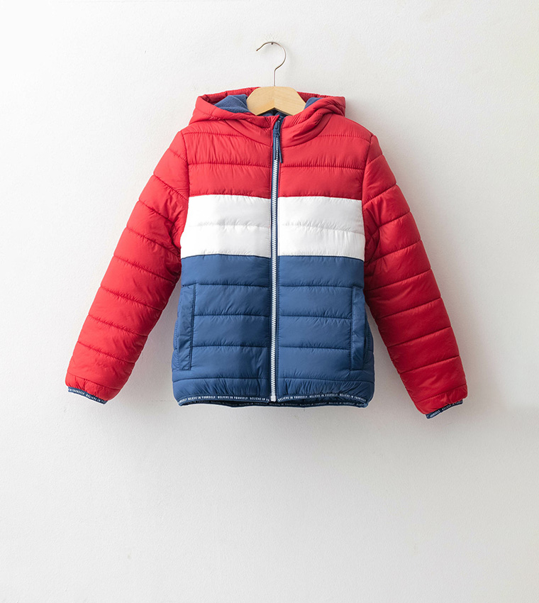 Hooded color block jacket best sale