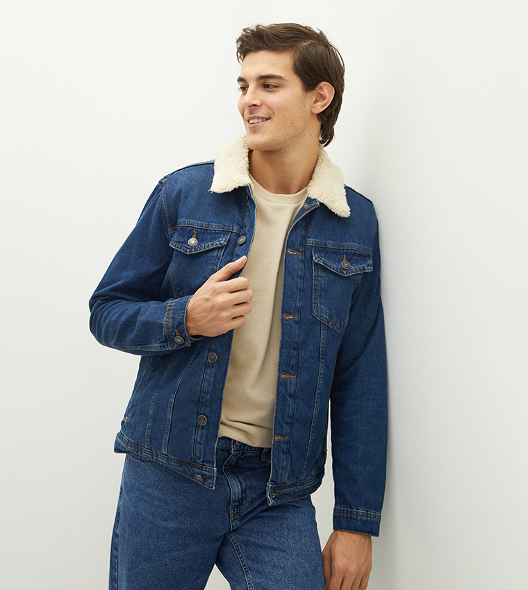 Fitted jean jacket sales mens