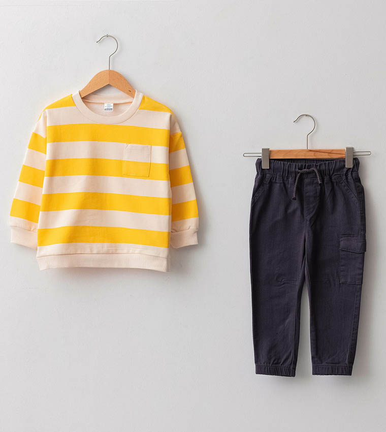 Striped Crew Neck Long Sleeve Standard Medium Thickness Set 