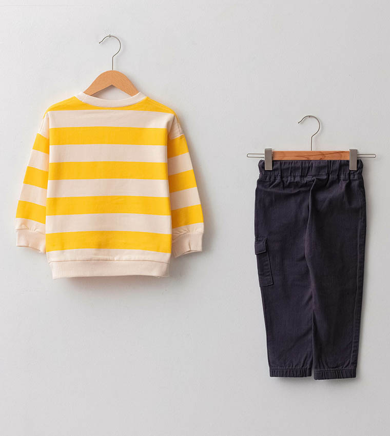 Striped Crew Neck Long Sleeve Standard Medium Thickness Set 