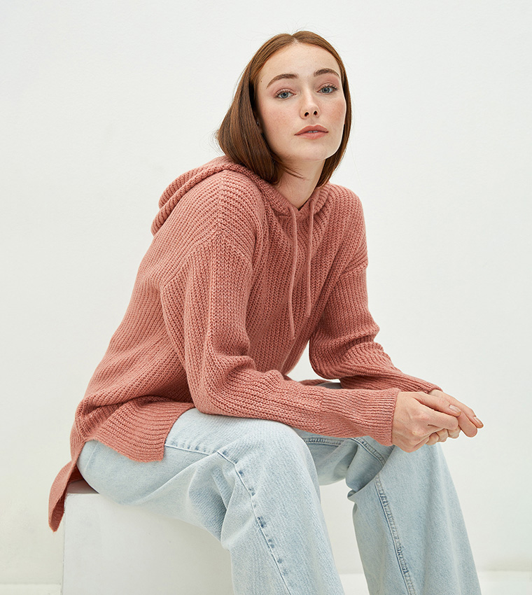 Plain Hooded Long Sleeve Mid Length Medium Thickness Tunic