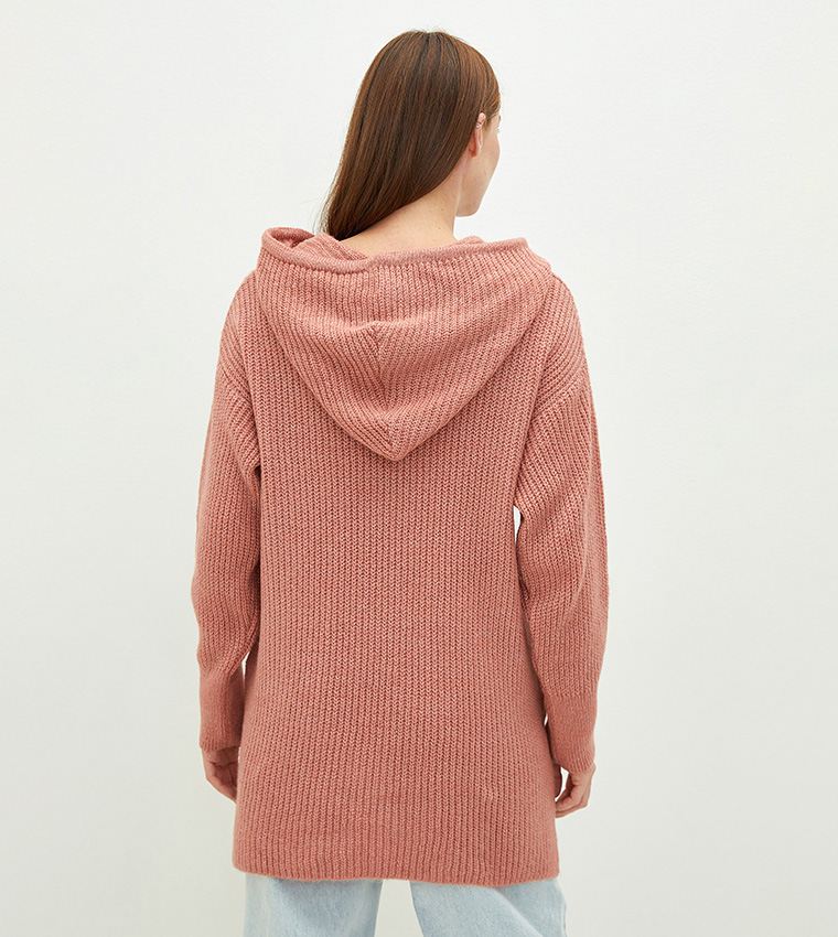 Plain Hooded Long Sleeve Mid Length Medium Thickness Tunic