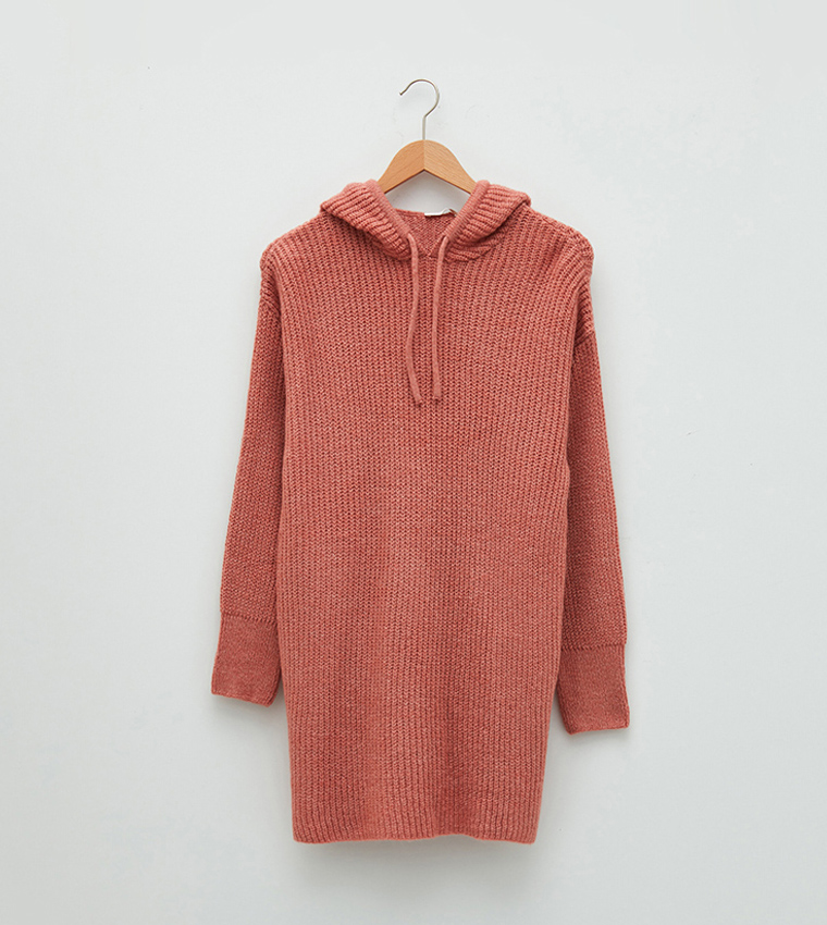 Plain Hooded Long Sleeve Mid Length Medium Thickness Tunic