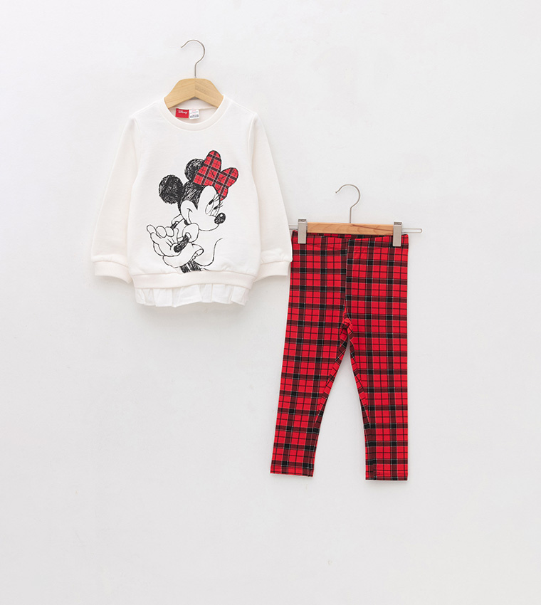Buy LC Waikiki Crew Neck Long Sleeved Minnie Mouse Printed Baby Girl  Sweatshirt And Leggings 2 Pack Set In Multiple Colors
