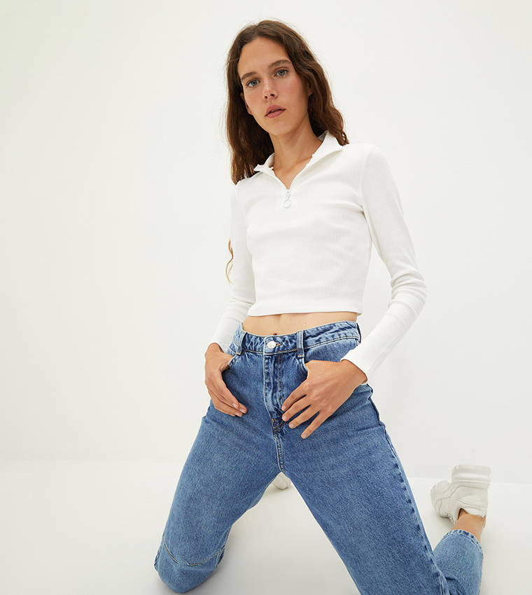 Buy LC Waikiki Casual High Waist Mom Fit Rodeo Jeans In Blue