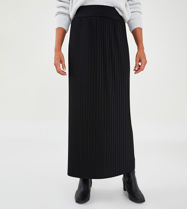 Buy LC Waikiki Grace Elastic Waist Plain Unlined Pleated Skirt In