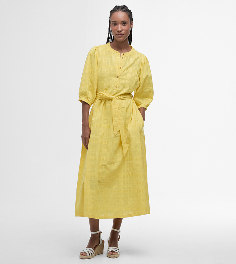 فستان ميدي برباط عند الخصر وبياقة دائرية